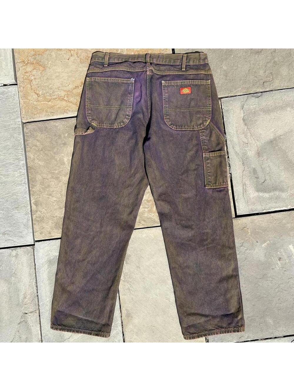 Reworked Dickies Purple Brown Yellow Denim Carpenter Jeans